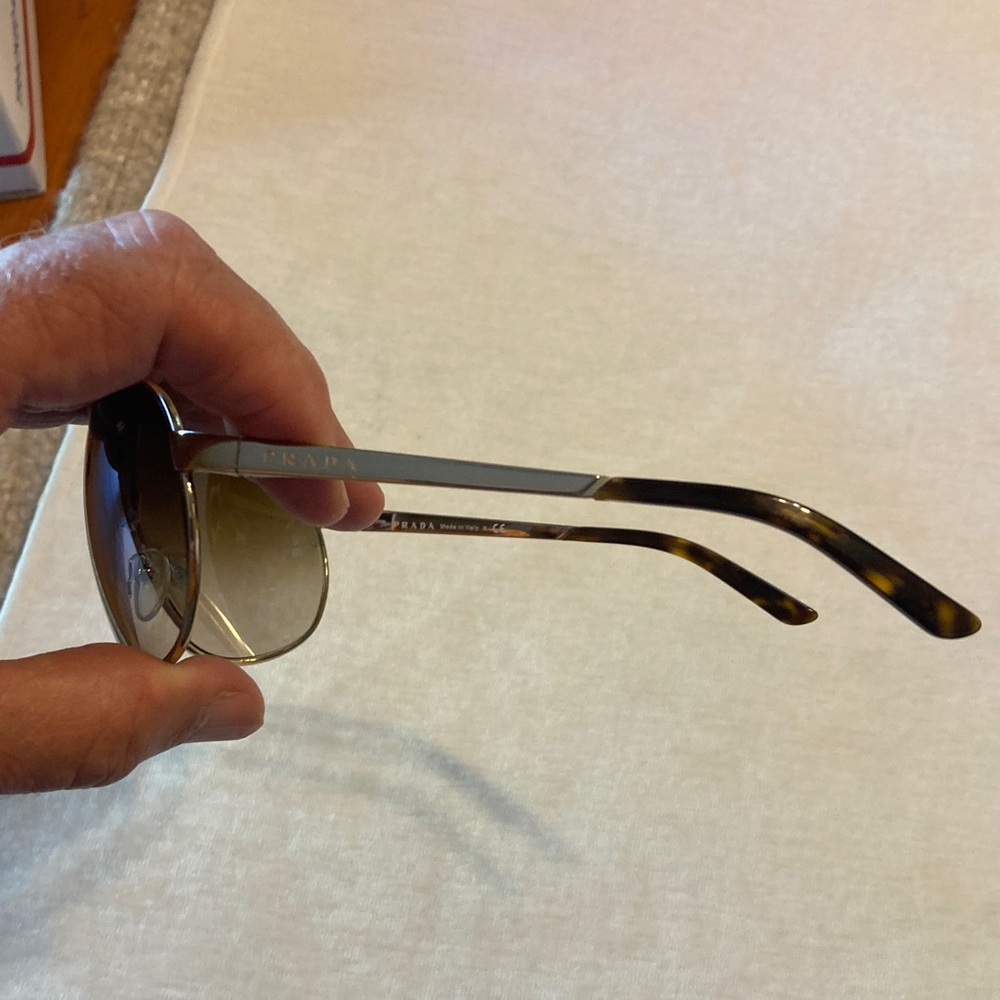 Prada Gold and Blackish Brown Aviator Sunglasses - Picture 10 of 15